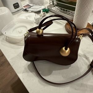 Cult Gaia Dark Brown Crossbody Bag with Gold Accents